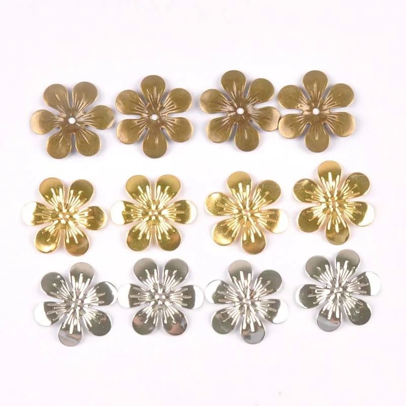 Retro Flower Connectors Filigree Wraps DIY Jewelry Bracelet Findings handicraft Decoration Metal Craft 25mm 20pcs ykl0762-4