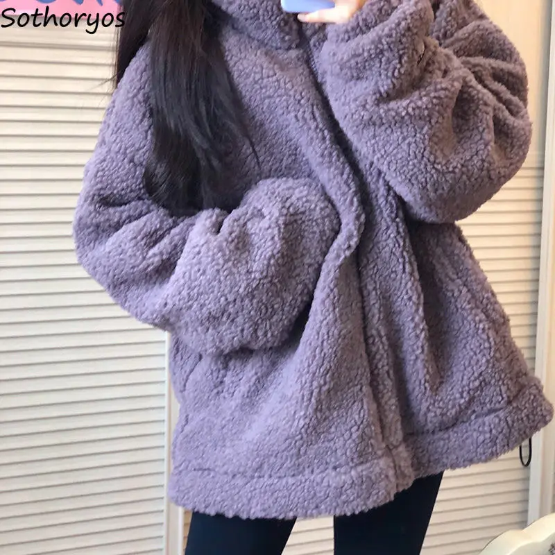 Manteaux d'hiver en laine d'agneau pour femmes, Parkas de Style court, doublure en coton doux, Ulzzang étudiant doux, peluche épaisse, poches à fermeture éclair