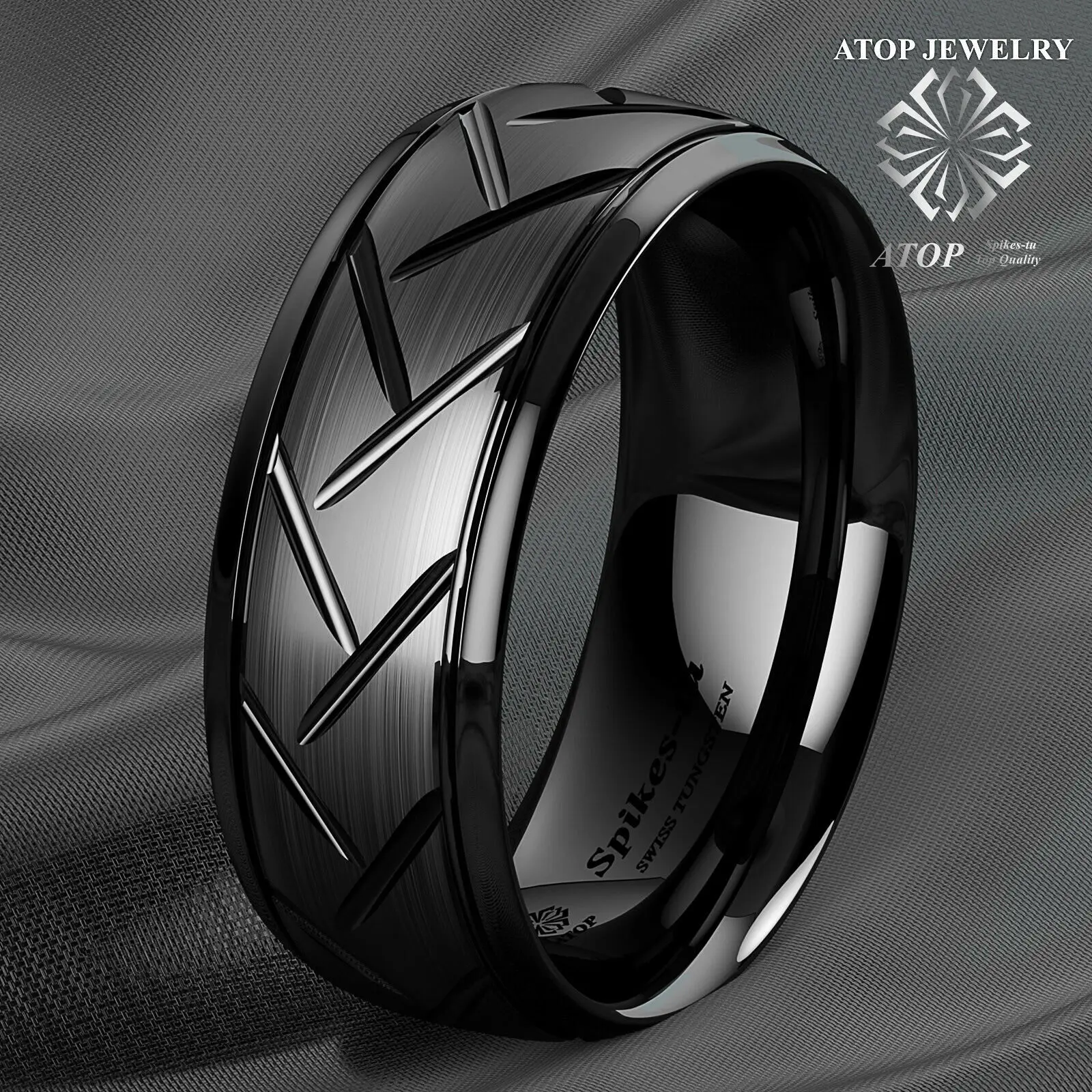 8mm Dome Black Warrior Brushed Center Tungsten Ring Bridal Band ATOP Men Jewelry