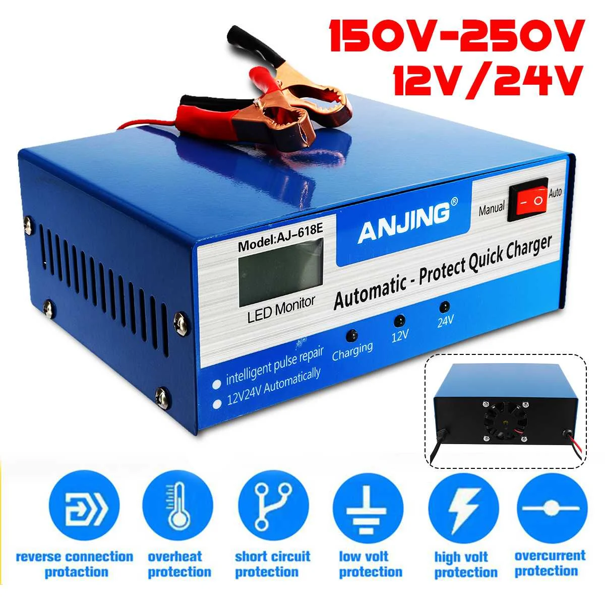 Car Battery Charger 130V-250V 200AH 12/24V Car Battery Charger Automatic Intelligent Pulse Repair