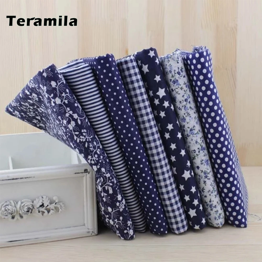 7pcs 50cmx50cm Navy Blue Fat Quarters Quilting Cotton Fabric for DIY Sewing Patchwork Bag Tilda Doll Cloth Textile Fabric