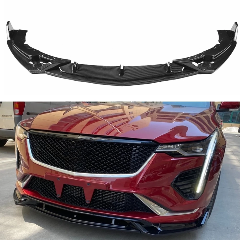 For Cadillac CT4 2020-2025 Front Bumper Spoiler Lip Carbon Fiber Look/Gloss Black Car Lower Body Kit Guard Plate Splitter Blade