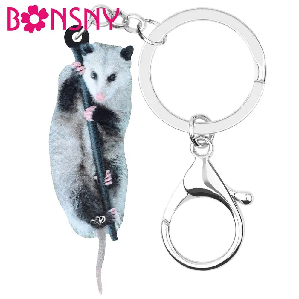 Bonsny Acrylic Cute Opossum Keychains Print Long Animal Key Ring Jewelry Gift For Women Kids Teens Classic Birthday Gift Charms