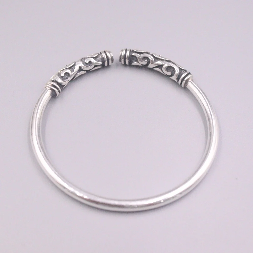 Authentic 999 Fine Silver Monkey King's Golden Cudgel Shape Cuff Bangle 2.44Inch Inner Diameter