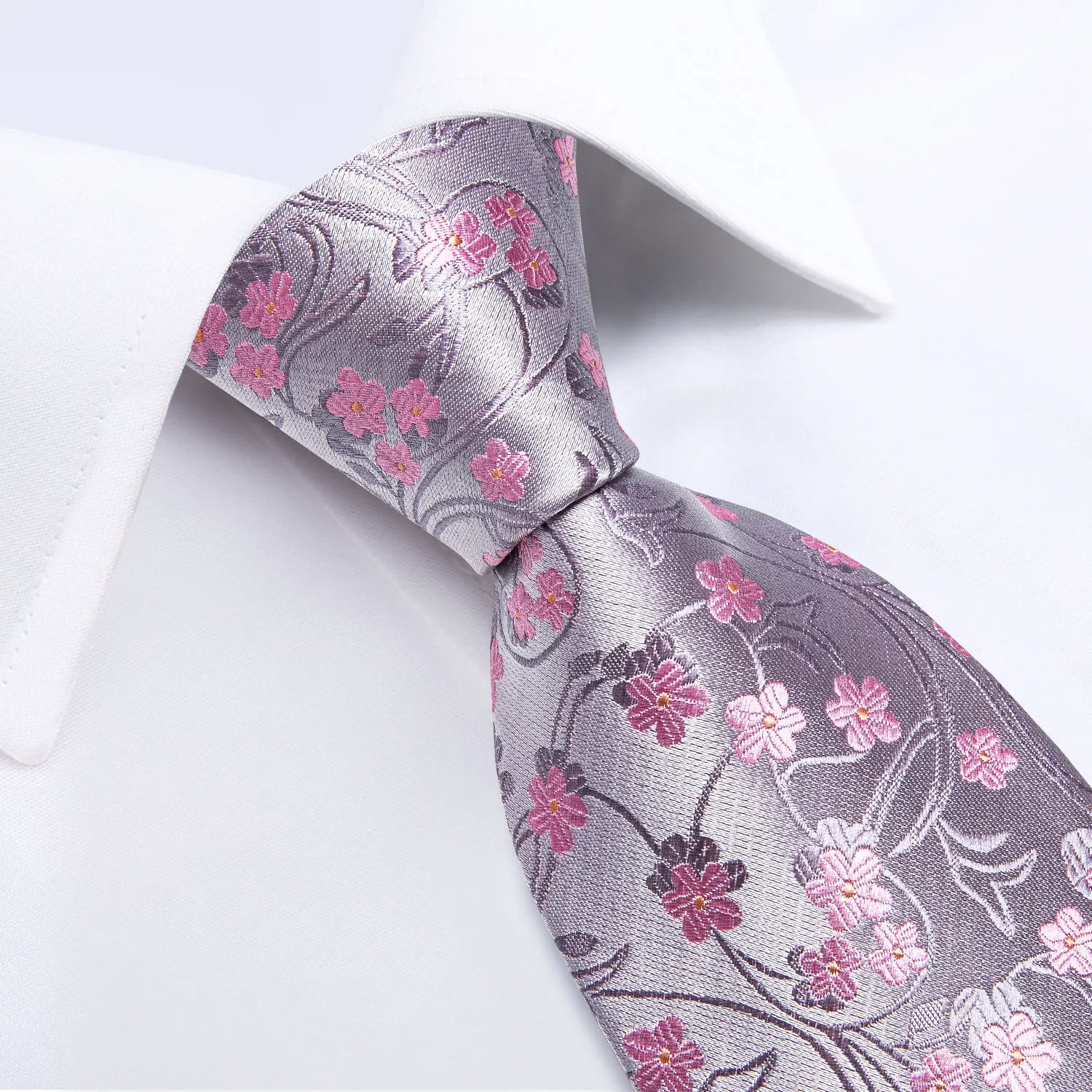 Floral Pink Ties For Men Wedding Party Man Tie Handkerchief Brooch Cufflinks Set Men Accessories Gravata