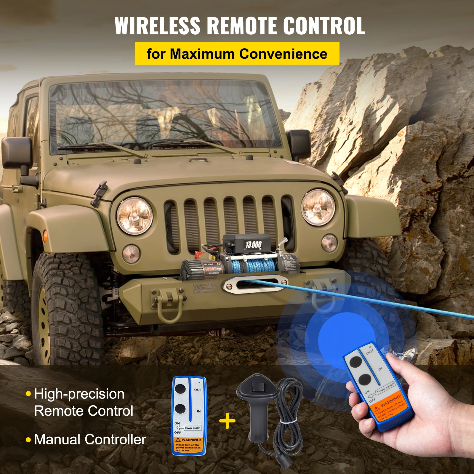 VEVOR 13000LBS 12V verricello elettrico per 4X4 80FT corde per rimorchio per auto sintetiche cinghia di traino con controllo Wireless ATV Truck Off Road