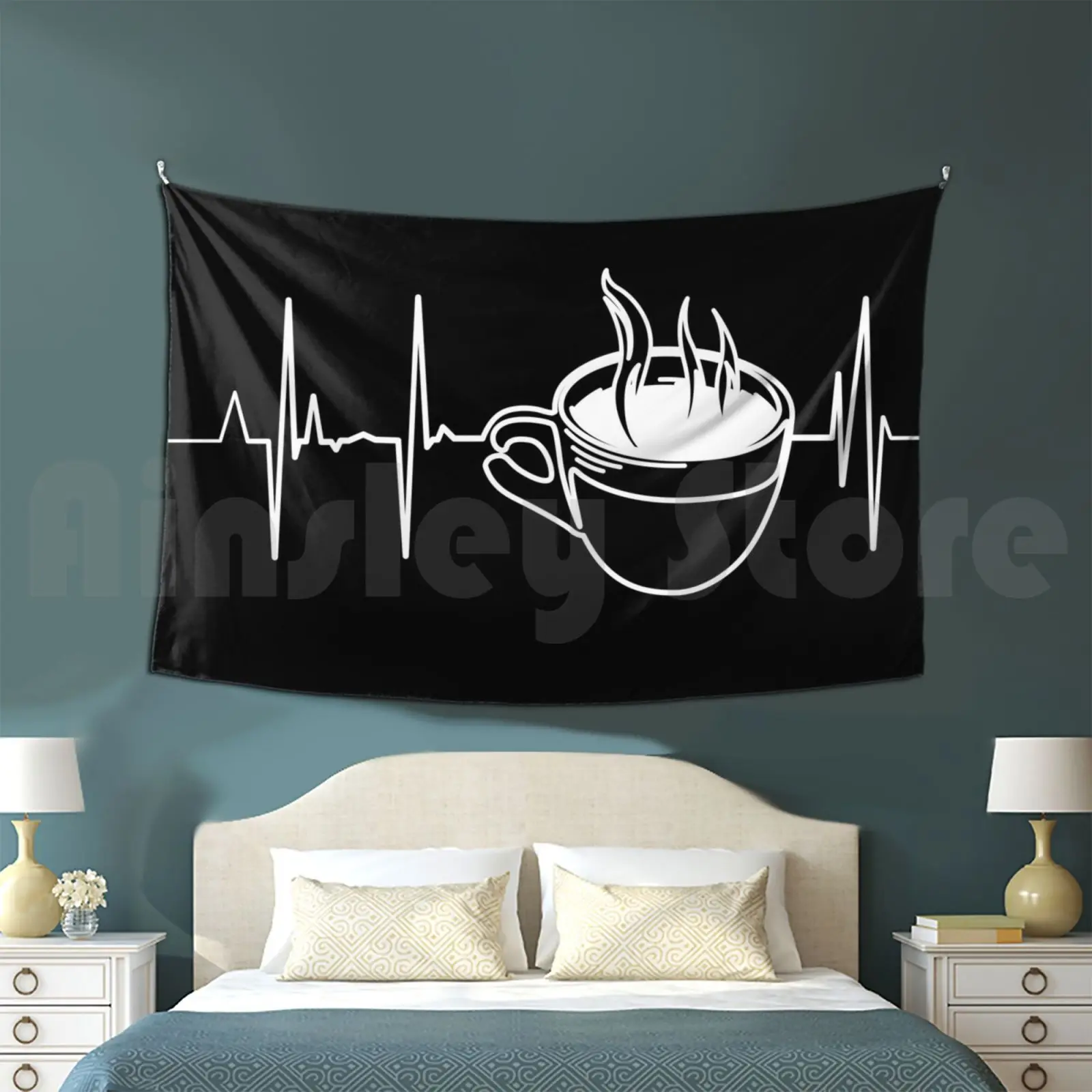 Coffee Heartbeat Tapestry Living Room Bedroom Cool Coffee Heartbeat Coffee Love Coffee Lover Coffee Coffee