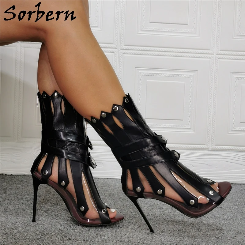 

Sorbern Punk Style Rock Stud Sandals High Heel Open Toes Stilettos Ring Toe Sandals Designer Sandals Women Luxury 2020 Custom