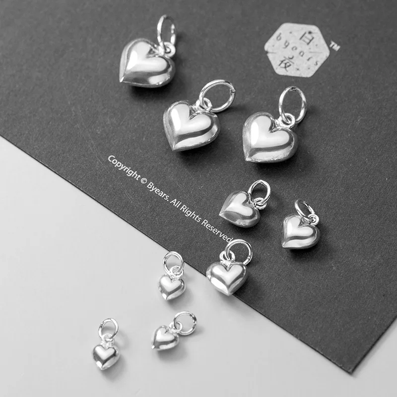 925 Sterling Silver Simple Love Heart Dangle Charms 3 Size Shape Women Fancy Decoration Silver Pendant DIY Jewelry Findings