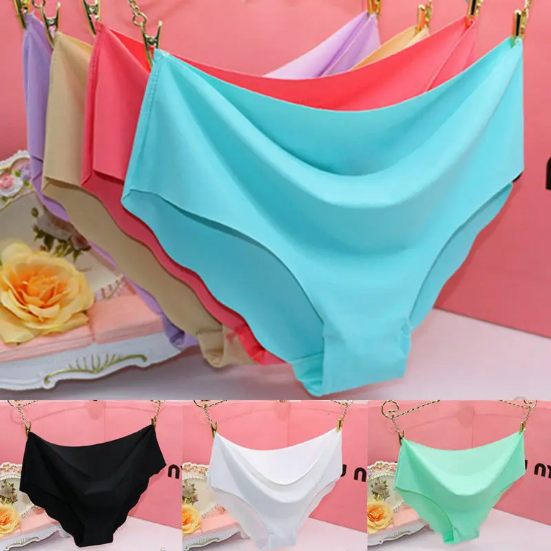 3 Pcs/set  Solid Ladies Women Seamless Panties Ice Silk Underwear G String Panties Sexy Underwear Panties Comfortable Breathable