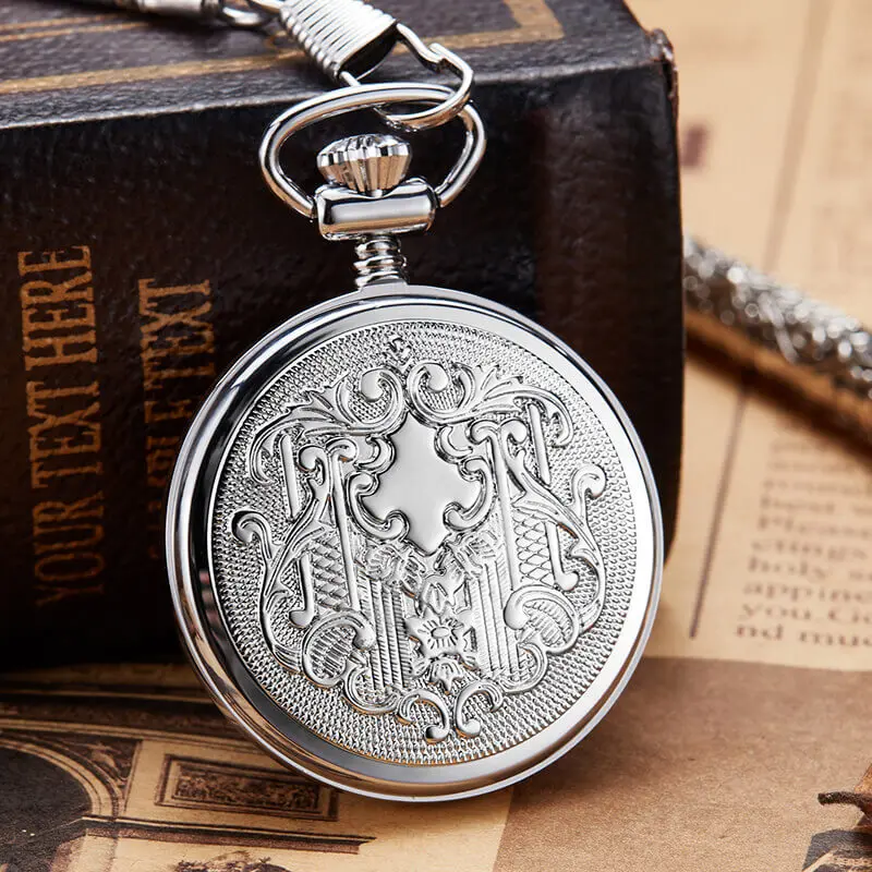 Silver Pocket Watch Copper Automatic Mechanical Pocket Reloj and Quartz Clock Men Skeleton Steampunk Chain Pendant Male Watches