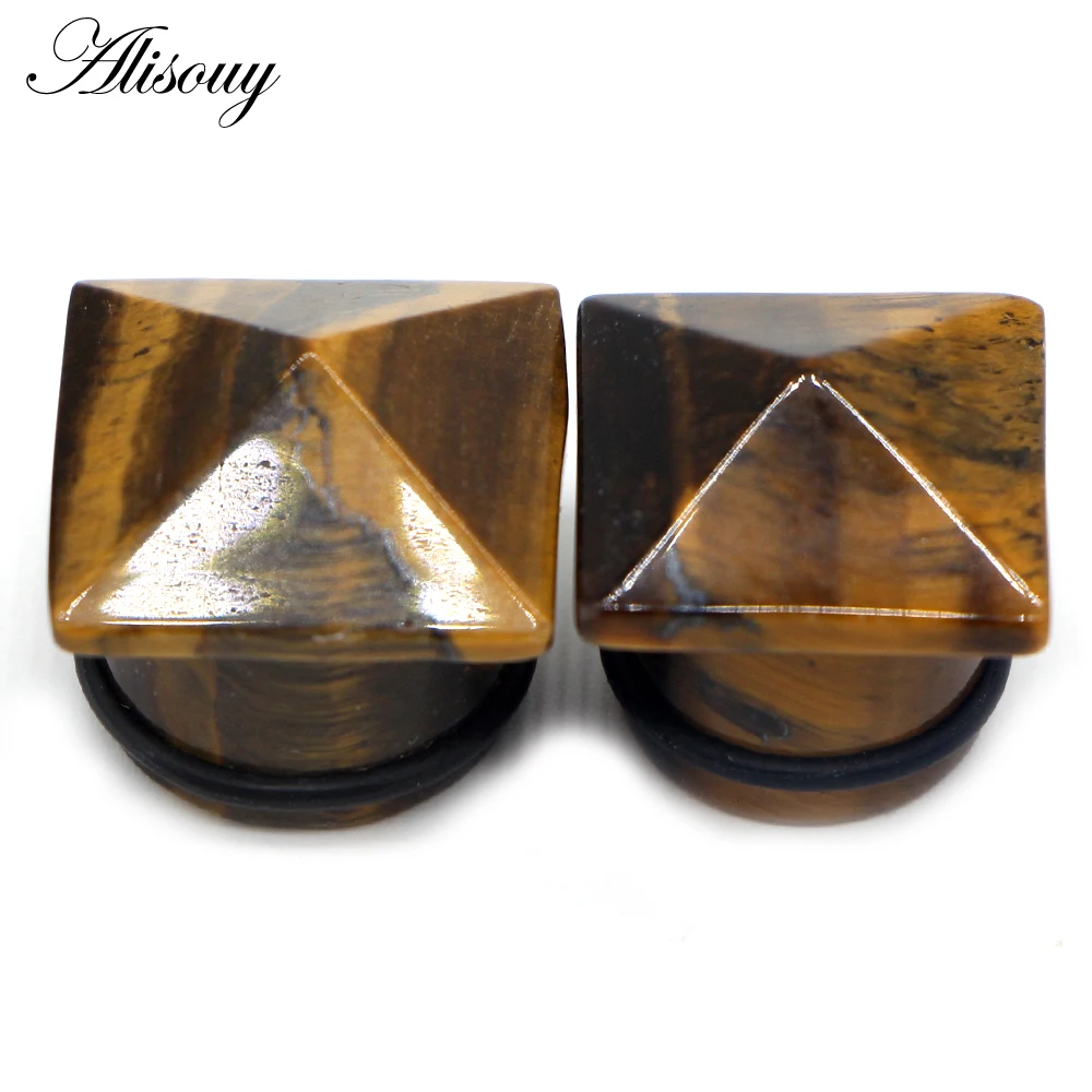 Alisouy 2Pc Hot ear expansion square-shaped stone fashion tunnel jewelry earrings piercing expander ear Plug Jewelry