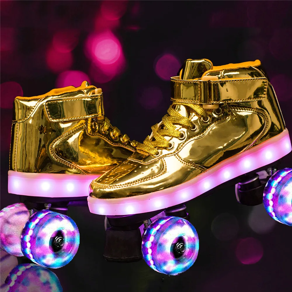 2022 New Flash Skate Adult Double-Row Pulley Shoes Men Women 4-Wheel PU Children Luminous Roller Skates