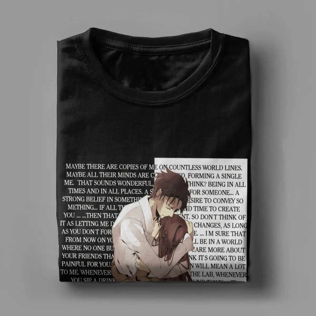 Men\'s Okabe Rintarou & Moe Kurisu Steins Gate T Shirt 100% Cotton Tops Leisure Short Sleeve Crew Neck Tees New Arrival T-Shirts