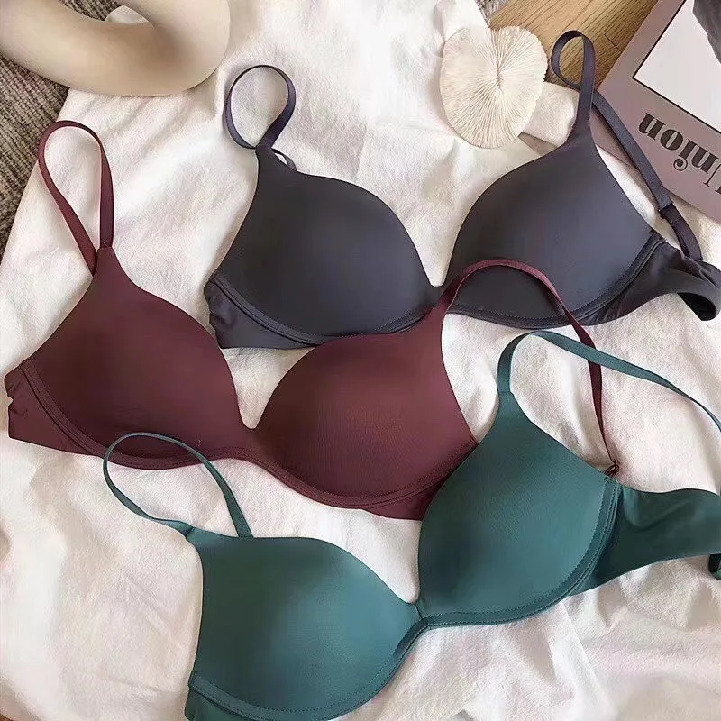 

French Style Cotton Bra Sexy Solid Color Underwear Fashion Push Up Seemless Bra Rimless Triangle Cup Female Sexy Lingerie