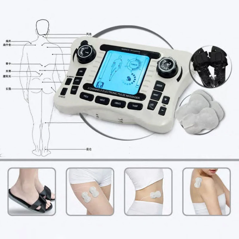 Pulse Pain Relief Massager EMS Dual Channel Output TENS Electronic Pulse Massager Nerve Muscle Stimulator Digital Physiotherapy