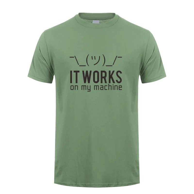 Summer Men T Shirts Funny Geek It works on my machine T-Shirt Tshirt Men Cotton Short Sleeve Computer Programmer Top Tees OZ-148