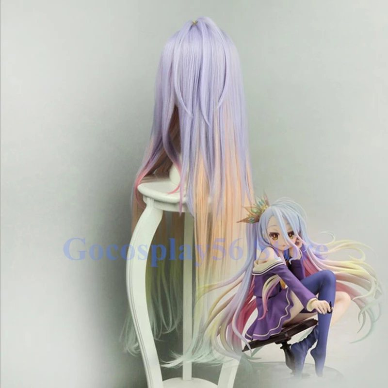 Wig Shiro Sora Cosplay Gradual Purple Pink Yellow Green Long Straight Anime Synthetic Hair Adult Role Play