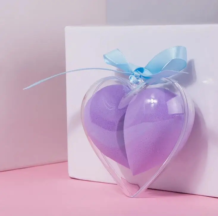 2개입/세트 메이크업 스펀지 하트 모양 박스 논라텍스 소재 화장품 퍼프 파우더 파운데이션용 뷰티 메이크업 도구