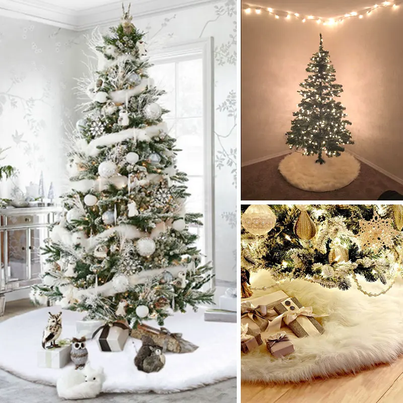 

Christmas Tree Skirt 48/35 inch White Plush Faux Fur Carpet Cover Mat Christmas Tree Decoration 2023 Xmas Navidad Decor for Home