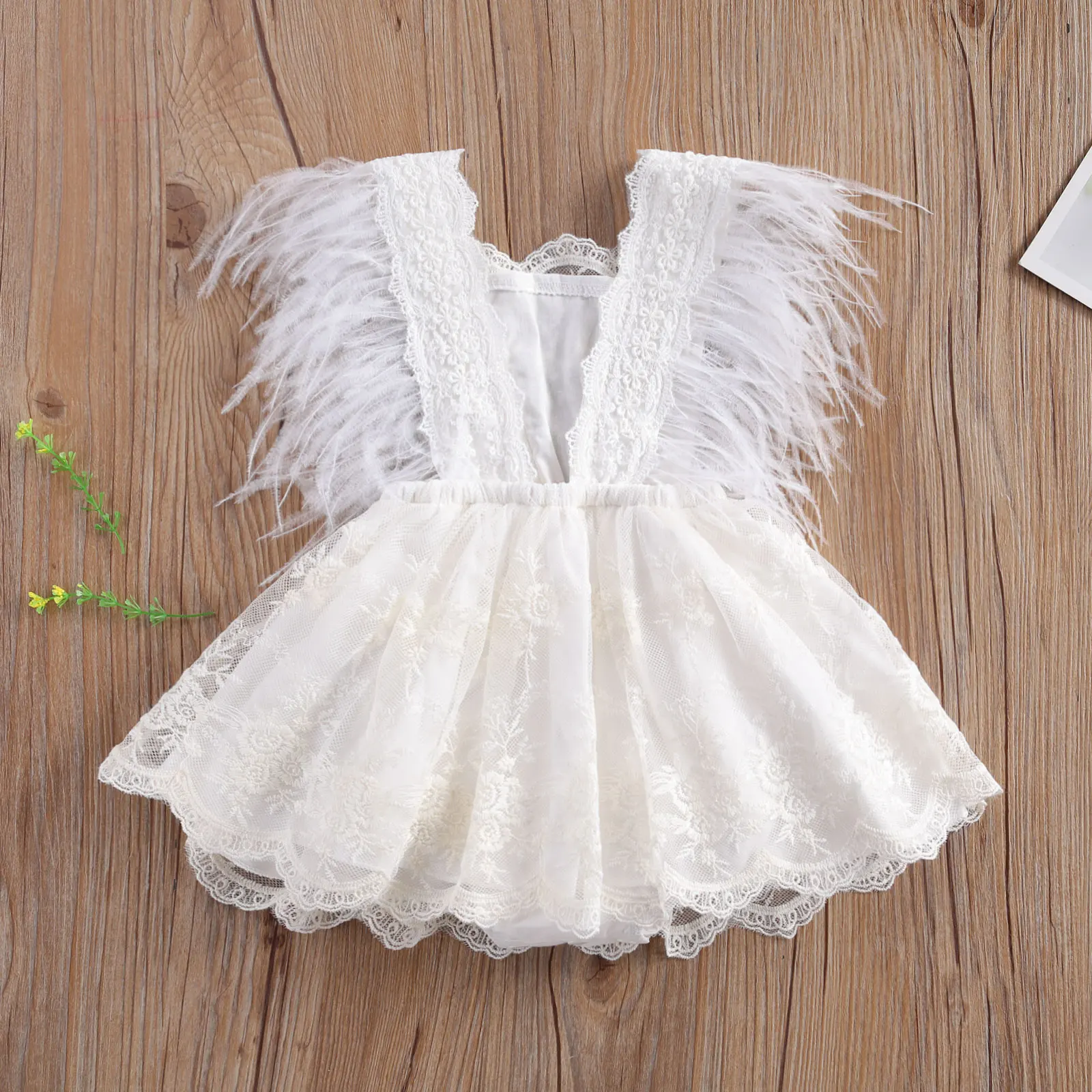 0-24M Infant Baby Girl Princess Rompers Ruffles Sleeveless Feather Tassel Sleeveless Backless Jumpsuit