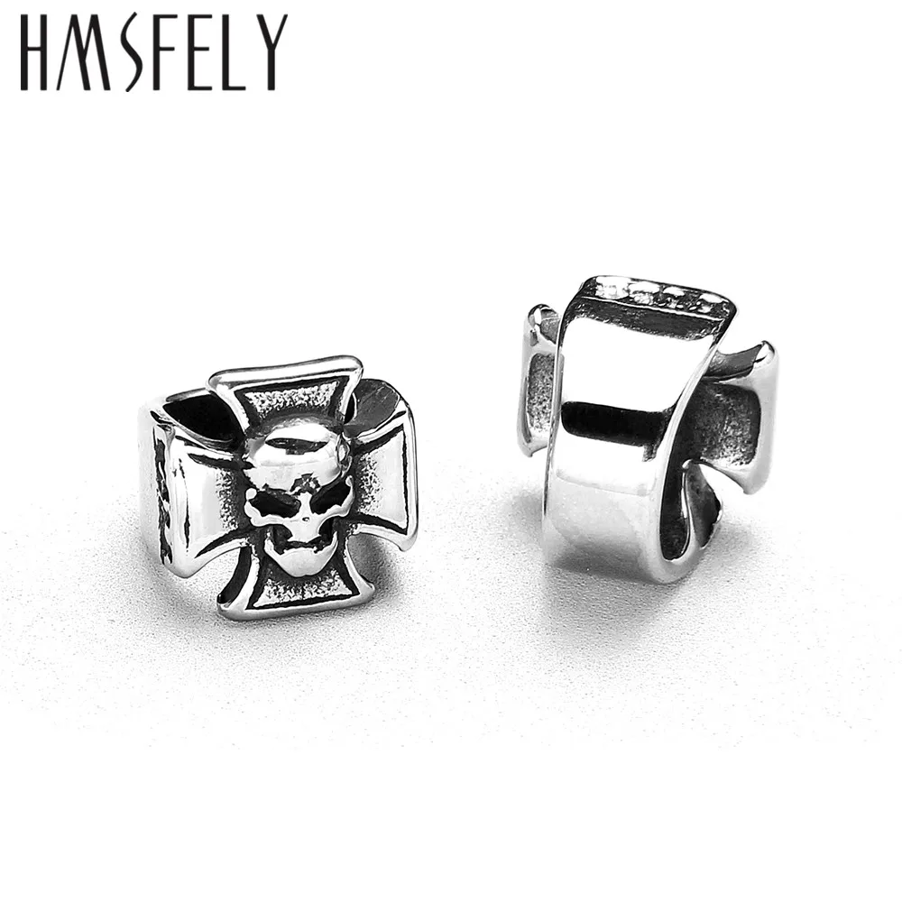 HMSFELY 316l Stainless Steel Cross Skull Pattern Beads Accessories For DIY Leather Bracelet Jewelry Making 8mm Big Hole Bead