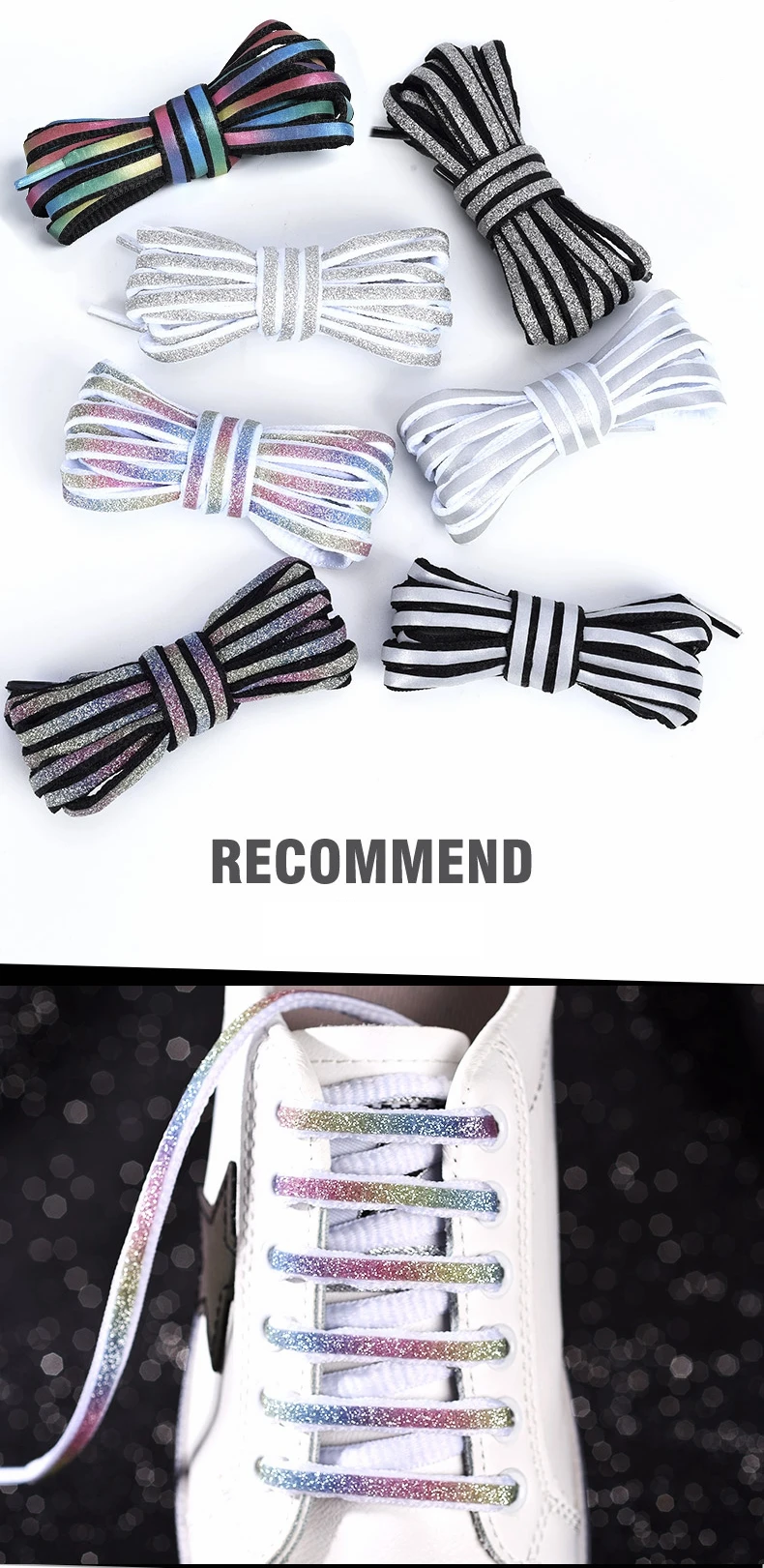 Reflektierende Schnürsenkel Laser-Pailletten-Schnürsenkel Geflochtenes Armband Sneaker-Laufschuh-Schnürsenkel für Erwachsene und Kinder – Detail 2
