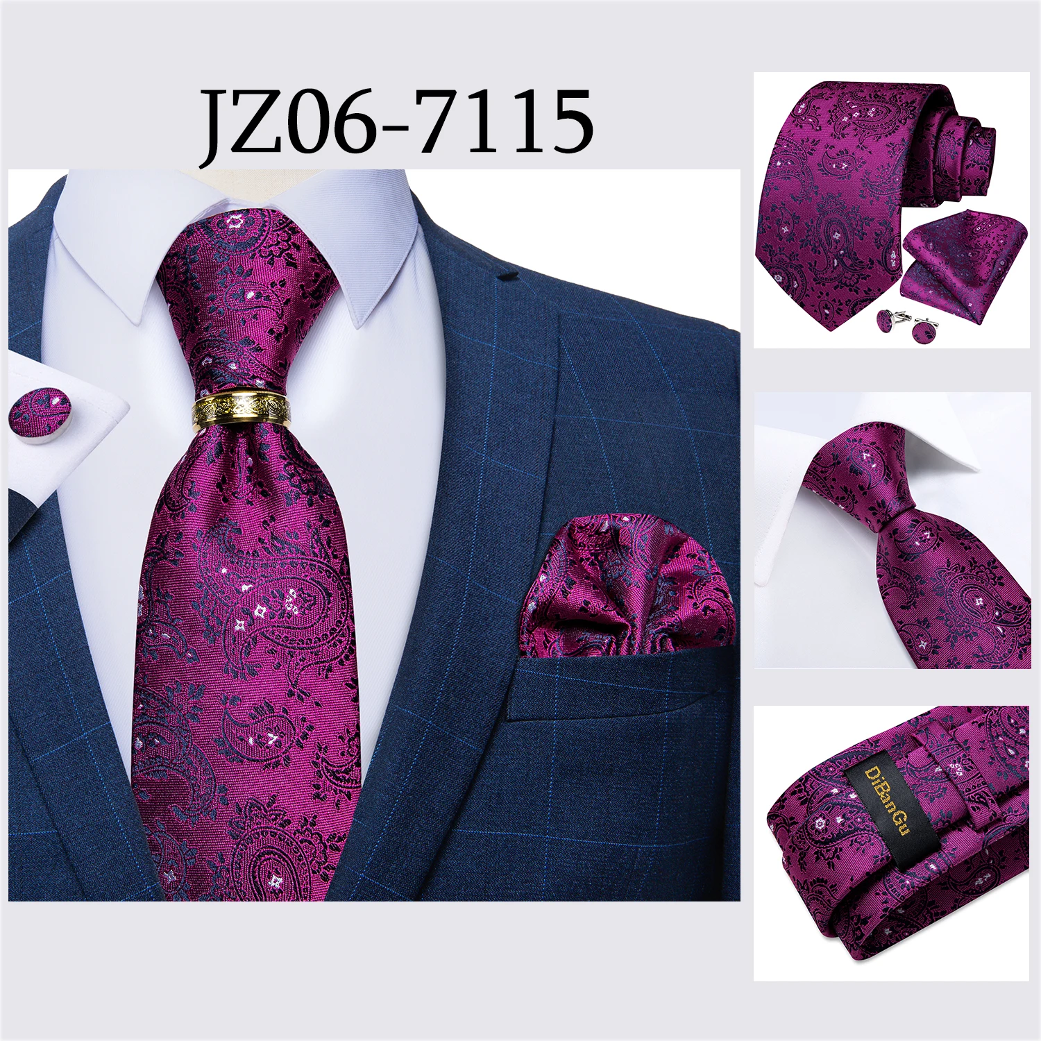 Beige Floral Herren Krawatten Taschentuch Manschettenknöpfe Hochzeit Party Krawatten für Männer Edelstahl Drachen Ring Männer Accessoires Geschenk – Detail 31