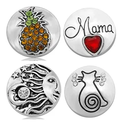 New Charming Lovely Cat Mama Sun&Moon pineapple Round crystal 18MM snap buttons fit snap jewelry wholesale Gift