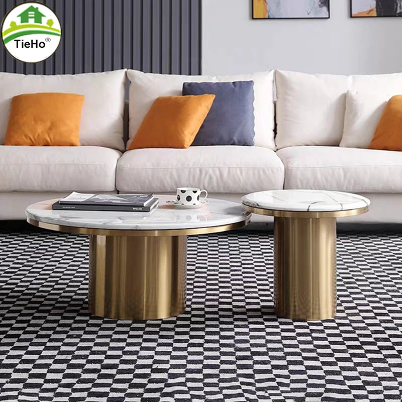 Modern Marble Coffee Table Round Small Nesting Tables Living Room Sofa Corner Table Luxury Gold Stainless Steel Base Tables