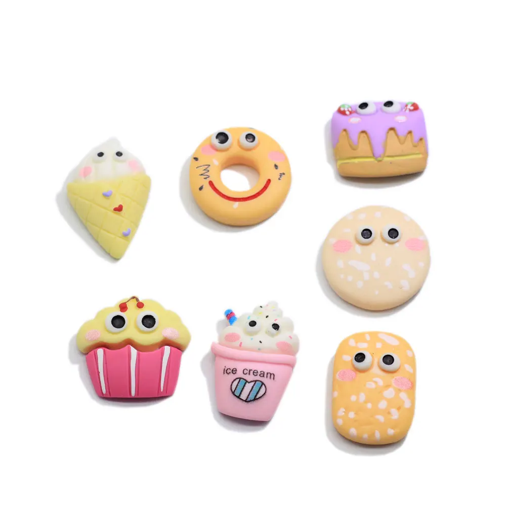 Resin Cabochon Simulation Food Cartoon Donuts Cake Ice Cream Resin Flat Back Crafts Making D I Y Dollhouse Accessories