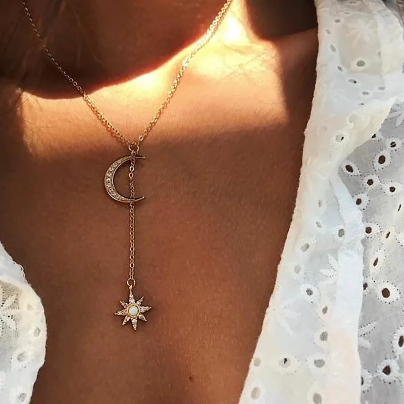 Bohemian Multi layered Necklaces For Women Moon Cross Tree Star Pendant chains Statement Choker 2020 Boho Fashion Jewelry