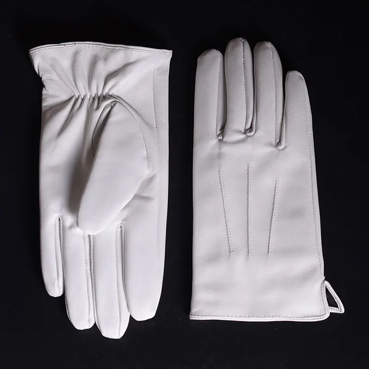 Men's Genuine Leather Real Leather Winter Warm White Ceremonial Short Gloves
