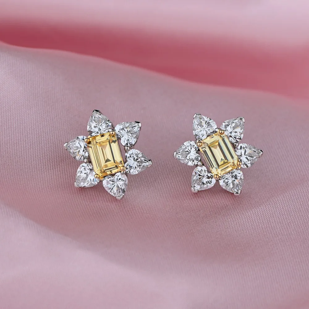 

100% 925 Sterling Silver 6*8mm Topaz Stud Earrings For Women Sparkling High Carbon Diamond Flower Party Fine Jewelry Gifts