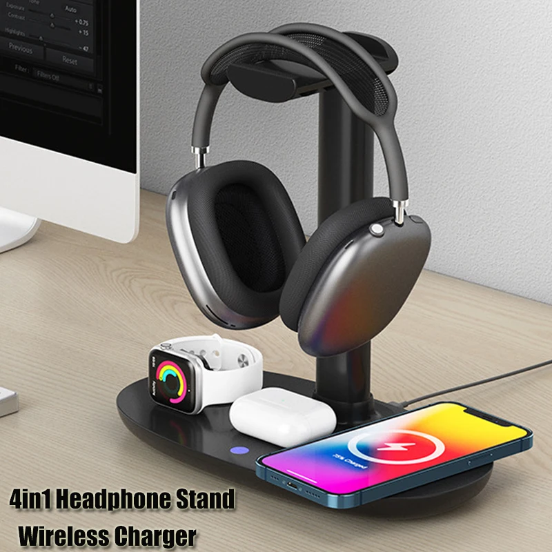 

4in1 Headphones Stand for Airpods Max Detachable Headset Holder Hanger Wireless Charger for IOS Phone Watch Bluetooth Headset