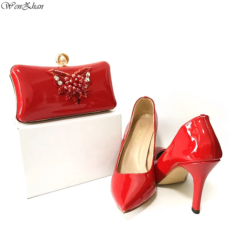 WENZHAN Nigerian Women Party Pumps High Heels Shoes And Bags To Match Women Wedding Elegant Shoes Gold 36-43