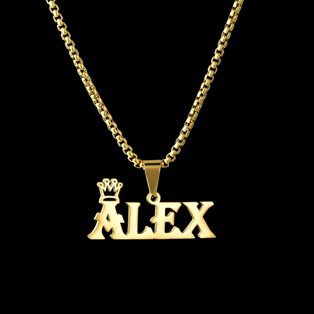 Trendy Personalized Big letter Name Necklace With Crown For Women Men Personalized Letters Numbers Stainless Steel Jewelry Gifts