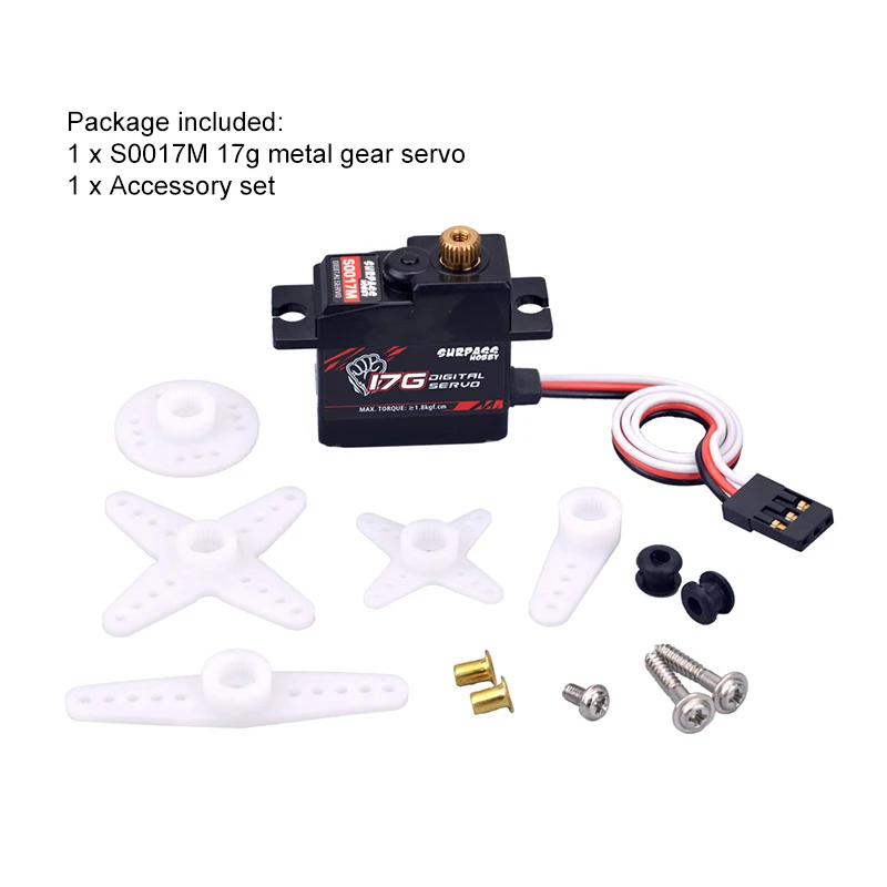 SURPASS Hobby 17g Micro Mini Servo S0017M Getriebe 1,8 kg Drehmoment Digital Servo für 1/16 1/18 RC Auto Hubschrauber Flugzeug und Boot