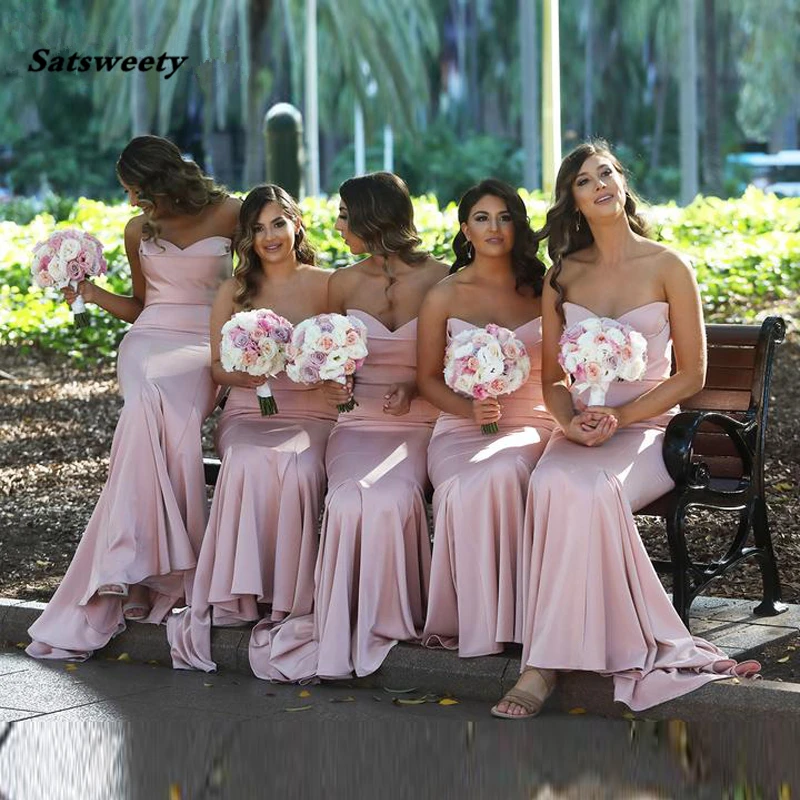 Pink Bridesmaid Dresses Mermaid Dress for Wedding Party Simple robe demoiselle d\'honneur Long Bridesmaid Dress