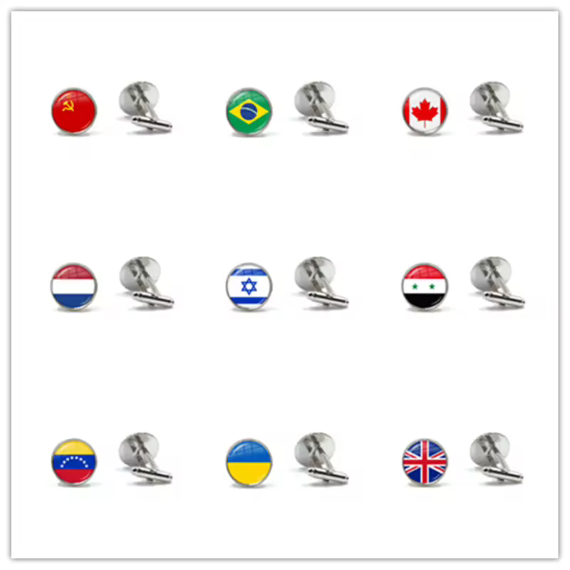 Sowjetunion, Brasilien, Kanada, Niederlande, Israel, Syrien, Venezuela,Ukraine,UK Nationalen Flagge 16mm Glas Cabochon Manschettenknöpfe Taste
