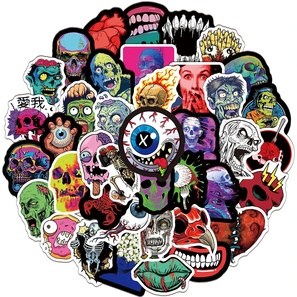 10/30/50PCS Halloween Horror Skull Zombie Stickers Skateboard Fridge Guitar Laptop Motorcycle Travel Cool Graffiti Decal Sticker