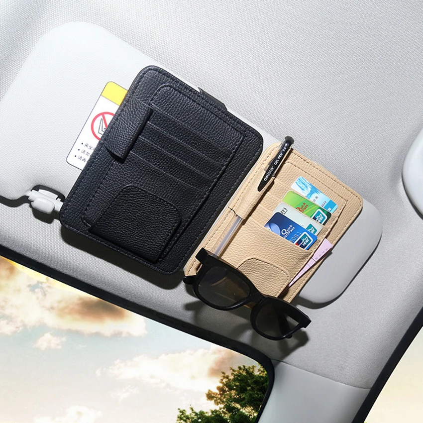 Universal Car Sun Visor Sunglasses, Glasses Holder Clip, Credit Card Package, ID Storage Bag, Jeep Wrangler