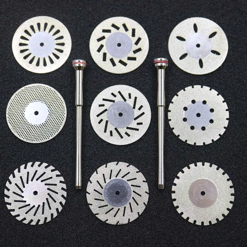 

9pcs Dental Ultra-thin 0.20mm Double Sided Diamond Cutting Disc for separating polishing ceramic crown plaster with mandrels