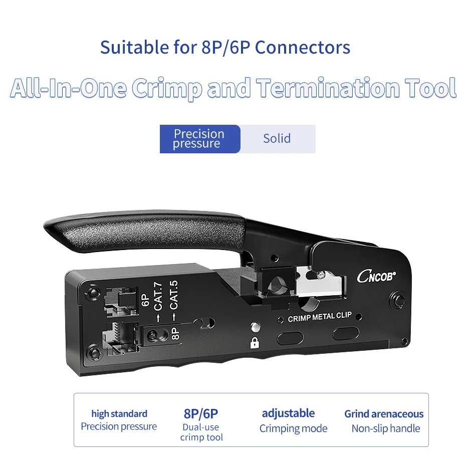 Cncob RJ45 RJ12 Crimp Tool Gemakkelijk Druk Ethernet Kabel Krimptang Wire Cutter Spiler Crimper Voor Cat8 Cat6 Cat7 Cat6a connector