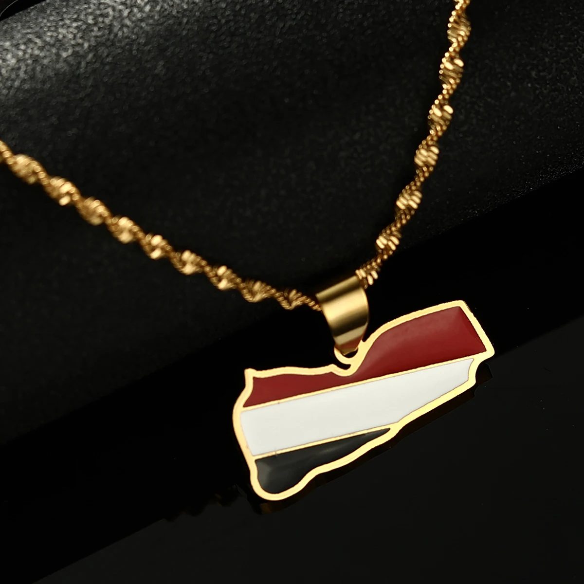 Enamel Gold Silver Plated Stainless Steel Yemen Map Flag Pendant Neckalces Yemeni Trendy Jewelry For Women Men