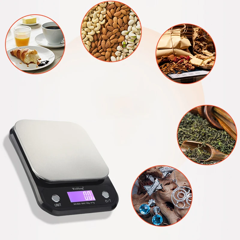 Electronic Digital Kitchen Scale High Accuracy Stainless Steel 3kg/5kg/10kg 0.1g/1g Weighing Scale with Backight for Cooking