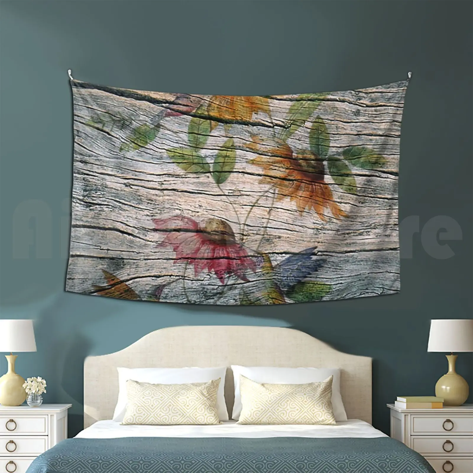 Warehouse Wood Hummingbird Floral Tapestry Living Room Bedroom Weathered Wood Barn Wood Warehouse Wood