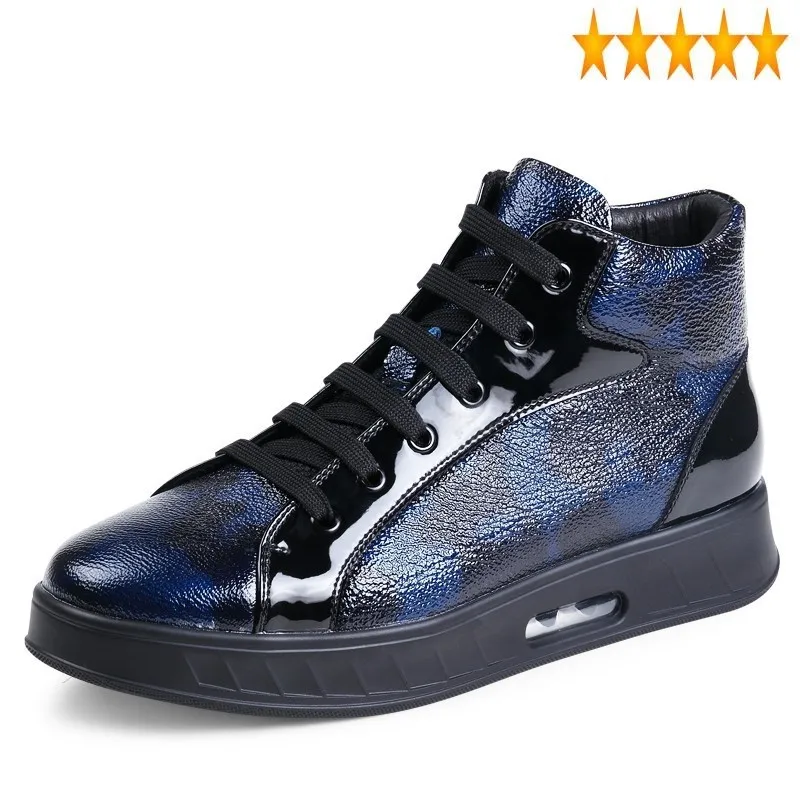 Increased Autumn Winter 2021 Height Man Blue Camouflage Lace Up For Men High Top Mens Shoes Genuine Leather US 6-9