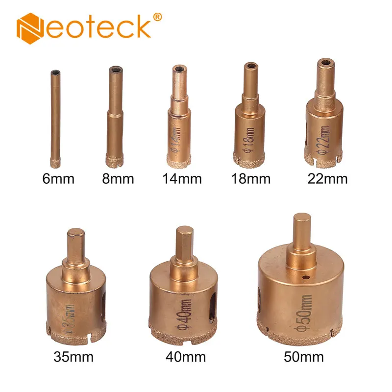 

Neoteck 8 Pcs Diamond Coated Hss Drill Bit Set 6-50mm Brazed Hole Saw Porcelain Glass Ceramic Tile Granite Drilling Bit Set