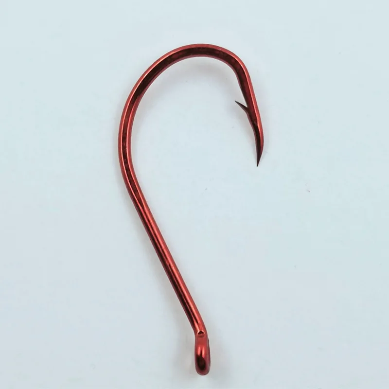 Angelhaken rot mit Widerhaken, Angelhaken aus Kohlenstoffstahl, gebogener Mund, dreieckig, schneller Angriff, Einzelhaken, Lot 10 Stück im Angebot – Detail 2